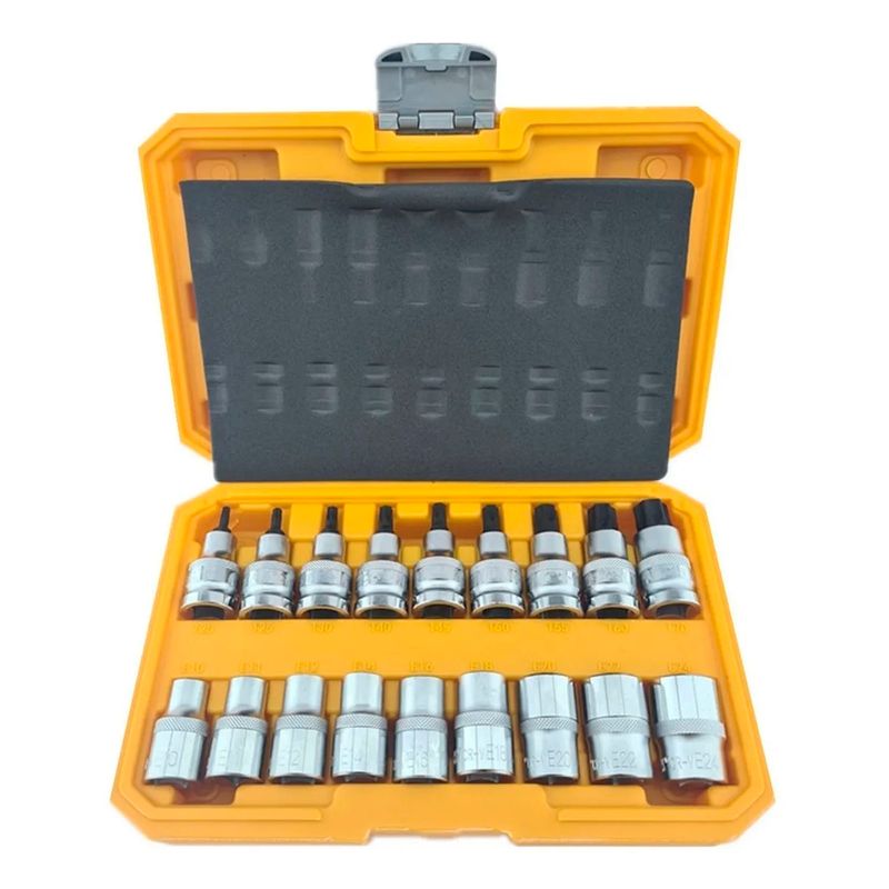 GENERICO - Kit Juego Dados Torx Estrella 1/2 Macho Hembra 18 Piezas Tmk