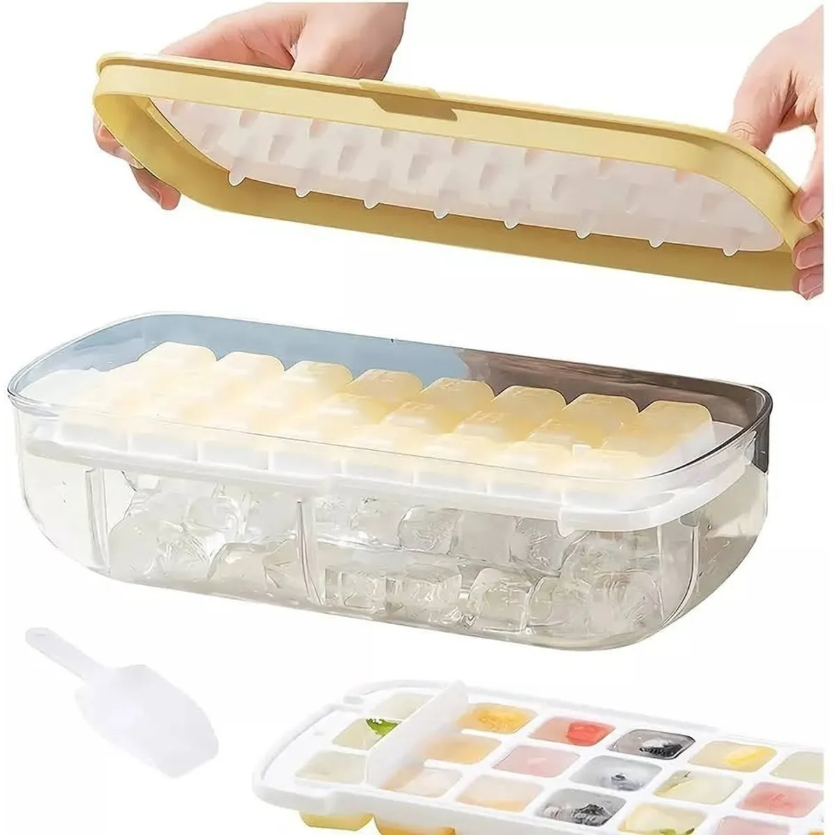 GENERICO - Cubetera Hielo Silicona 2 En 1 Contenedor Y Tapa Multiusos