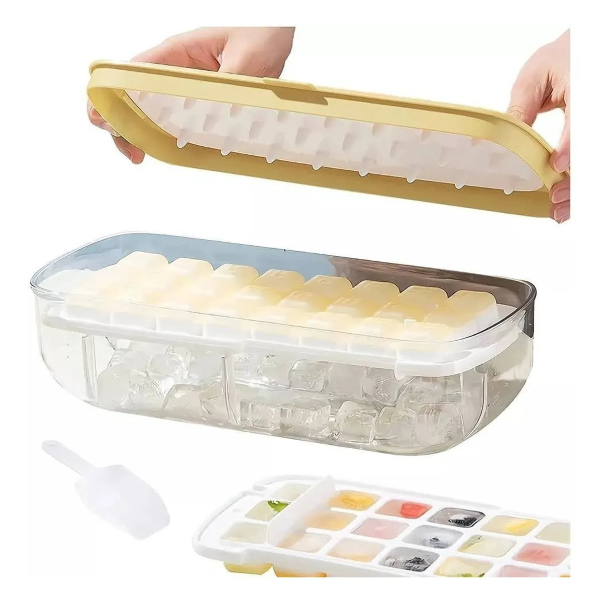GENERICO - Cubetera Hielo Silicona 2 En 1 Contenedor Y Tapa Multiusos