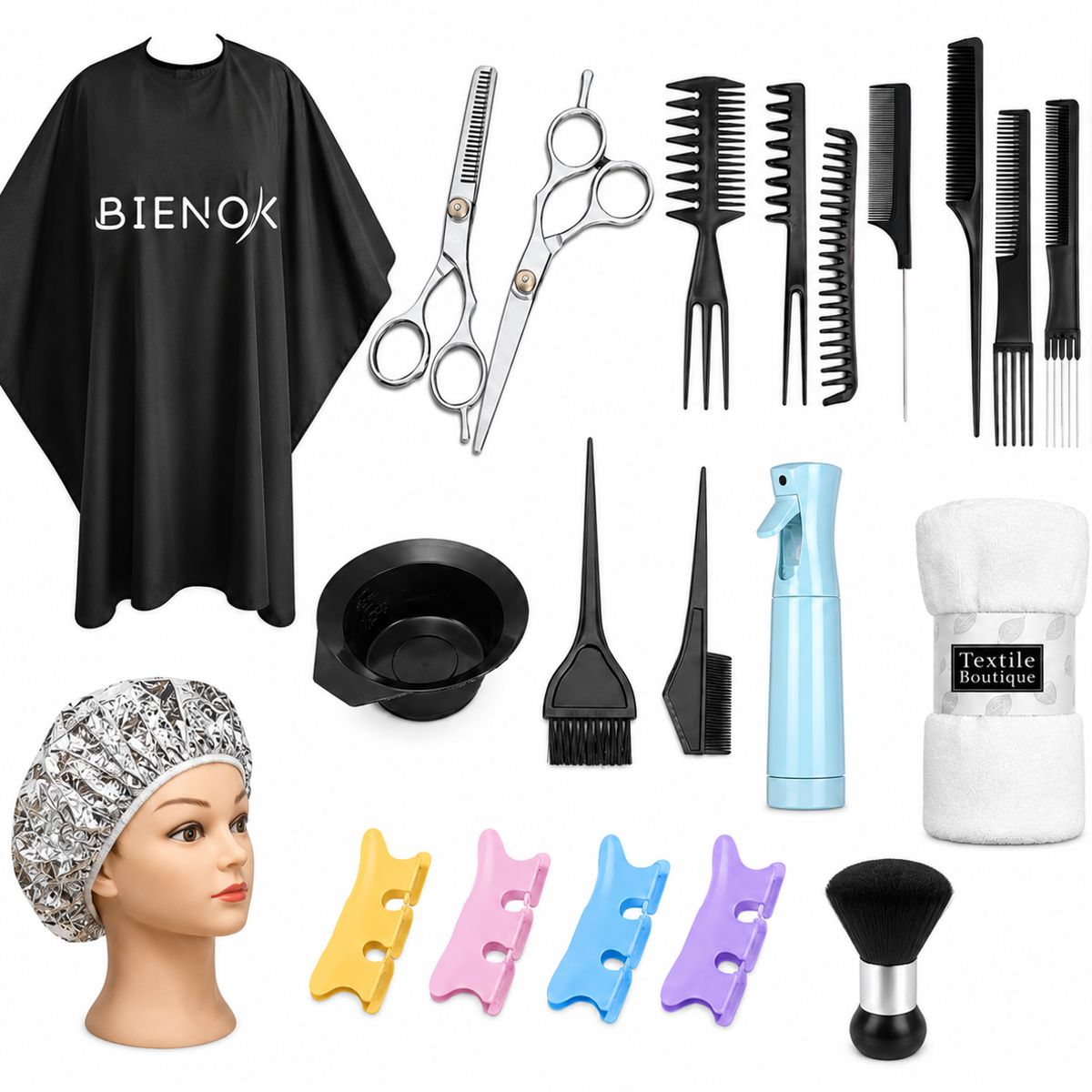 GENERICO - Kit De Peluqueria Capa Tijeras Peines Rociador Tomador Y Mas