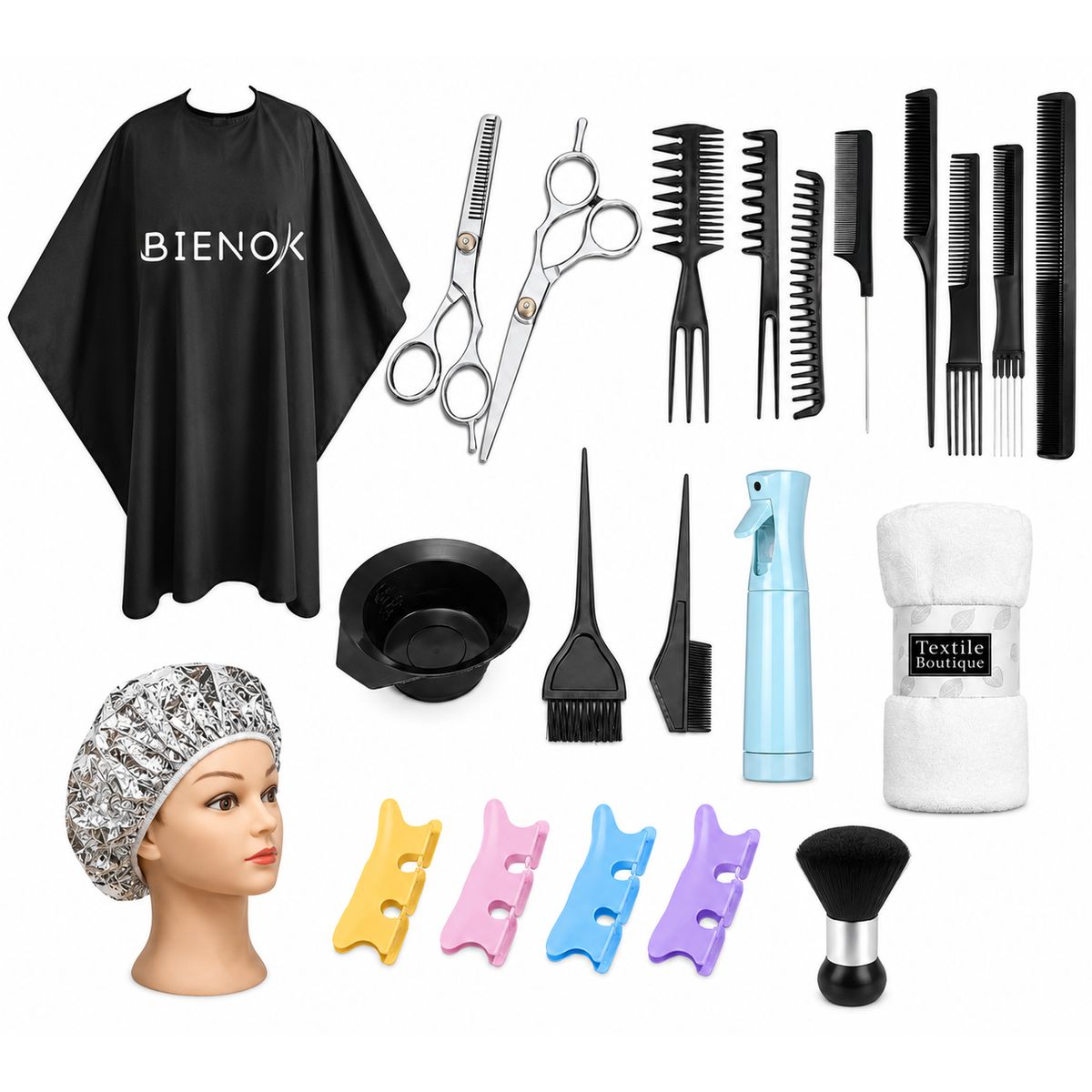 GENERICO - Kit De Peluqueria Capa Tijeras Peines Rociador Tomador Y Mas