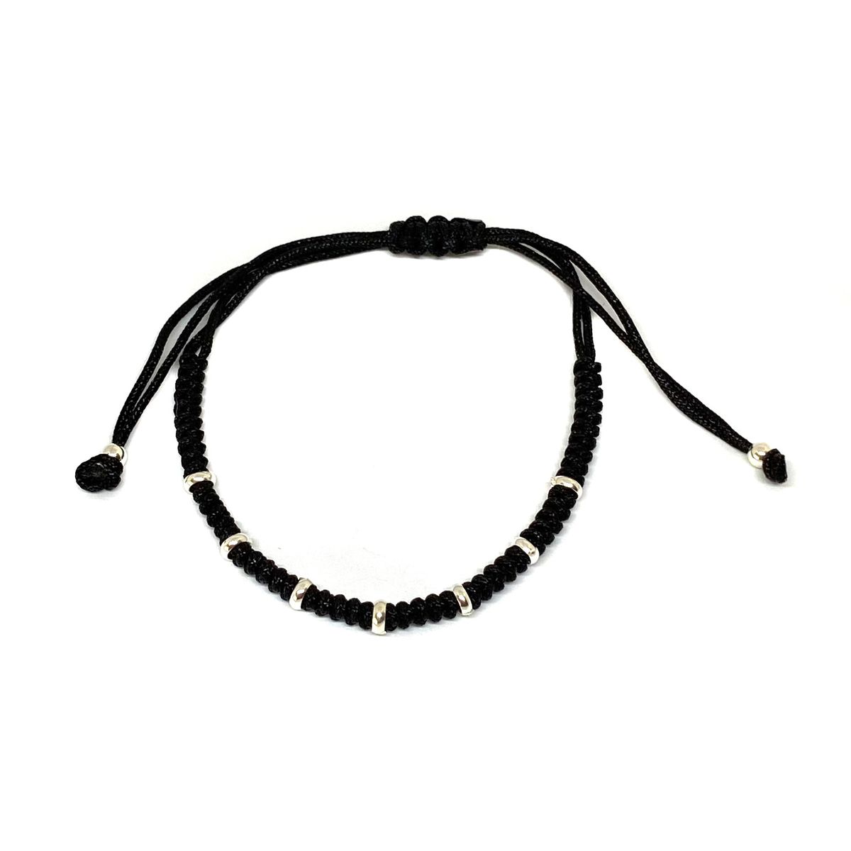 COGGIOLA - Pulsera 7 Arandelas Plata Fina 925 Cordón Negro