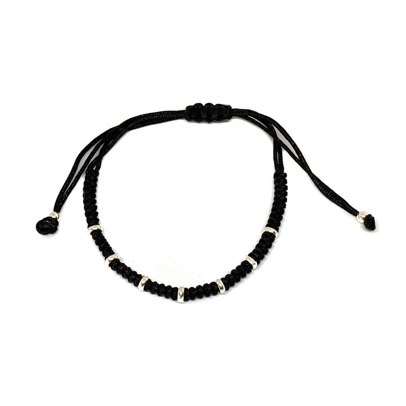 ANDREA COGGIOLA JOYAS - Pulsera 7 Arandelas Plata Fina 925 Cordón Negro