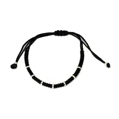 COGGIOLA - Pulsera 7 Arandelas Plata Fina 925 Cordón Negro