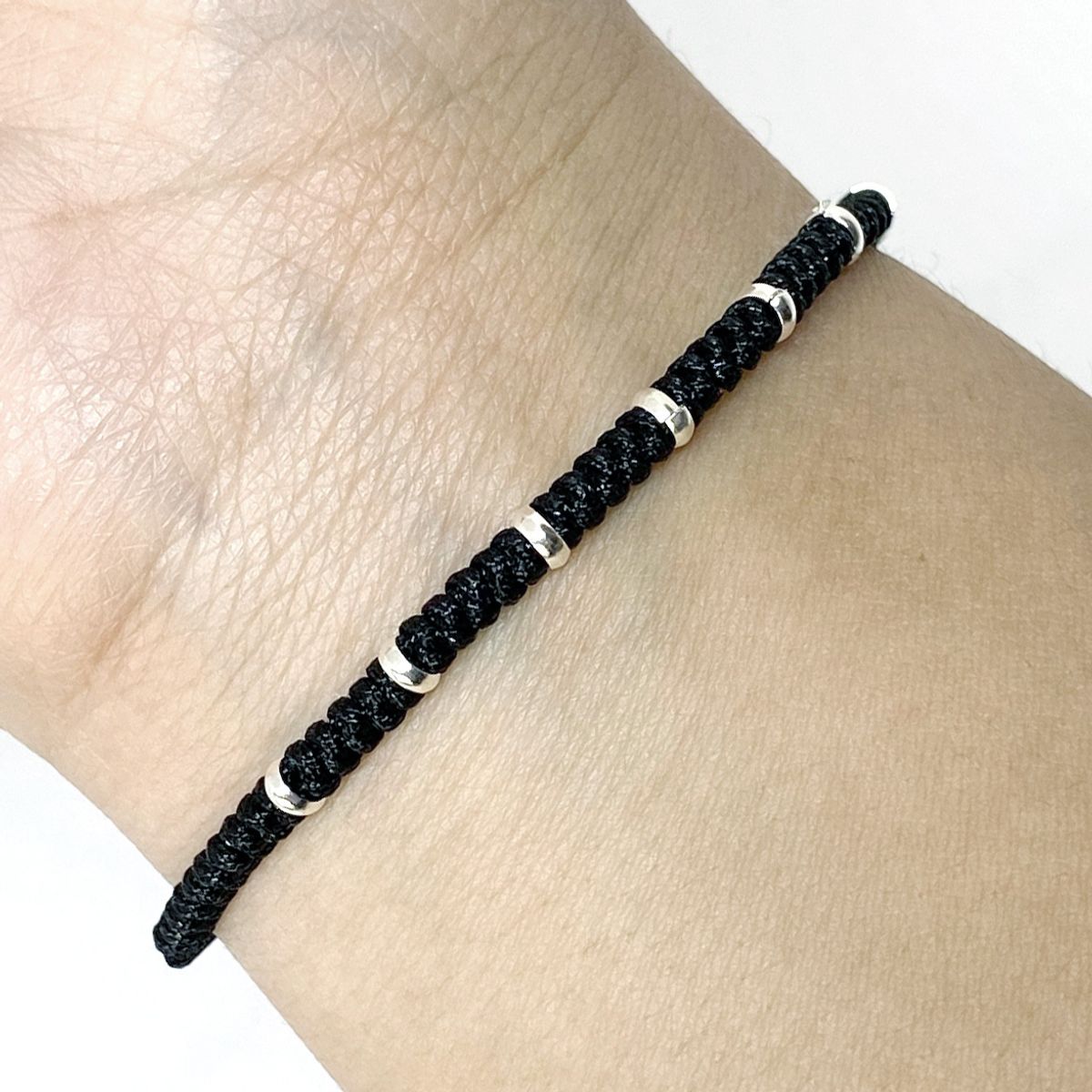 COGGIOLA - Pulsera 7 Arandelas Plata Fina 925 Cordón Negro