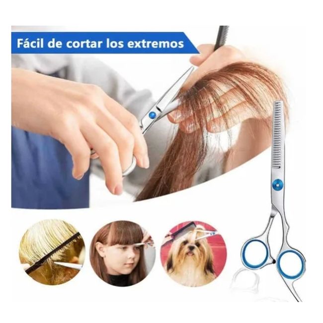 GENERICO - Tijera De Corte Filo Navaja  Azul Profesional