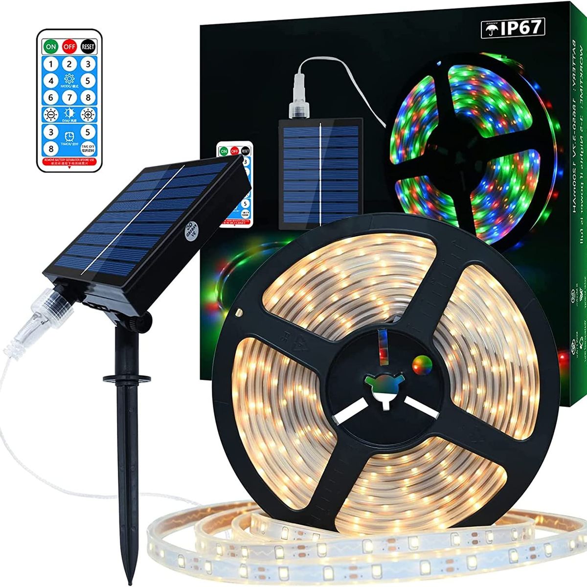 GENERICO - Cinta Led Solar 24v 5m 300led Ip65 Luz Calida con Control Remoto