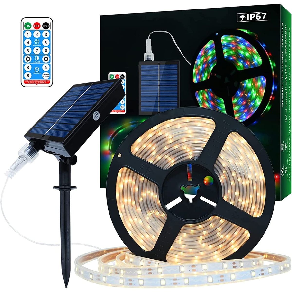 GENERICO - Cinta Led Solar 24v 5m 300led Ip65 Luz Calida con Control Remoto