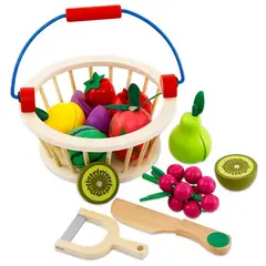 PELLITOS - CANASTO DIDACTICO DE MADERA FRUTAS MAGNÉTICAS 14 PIEZAS.