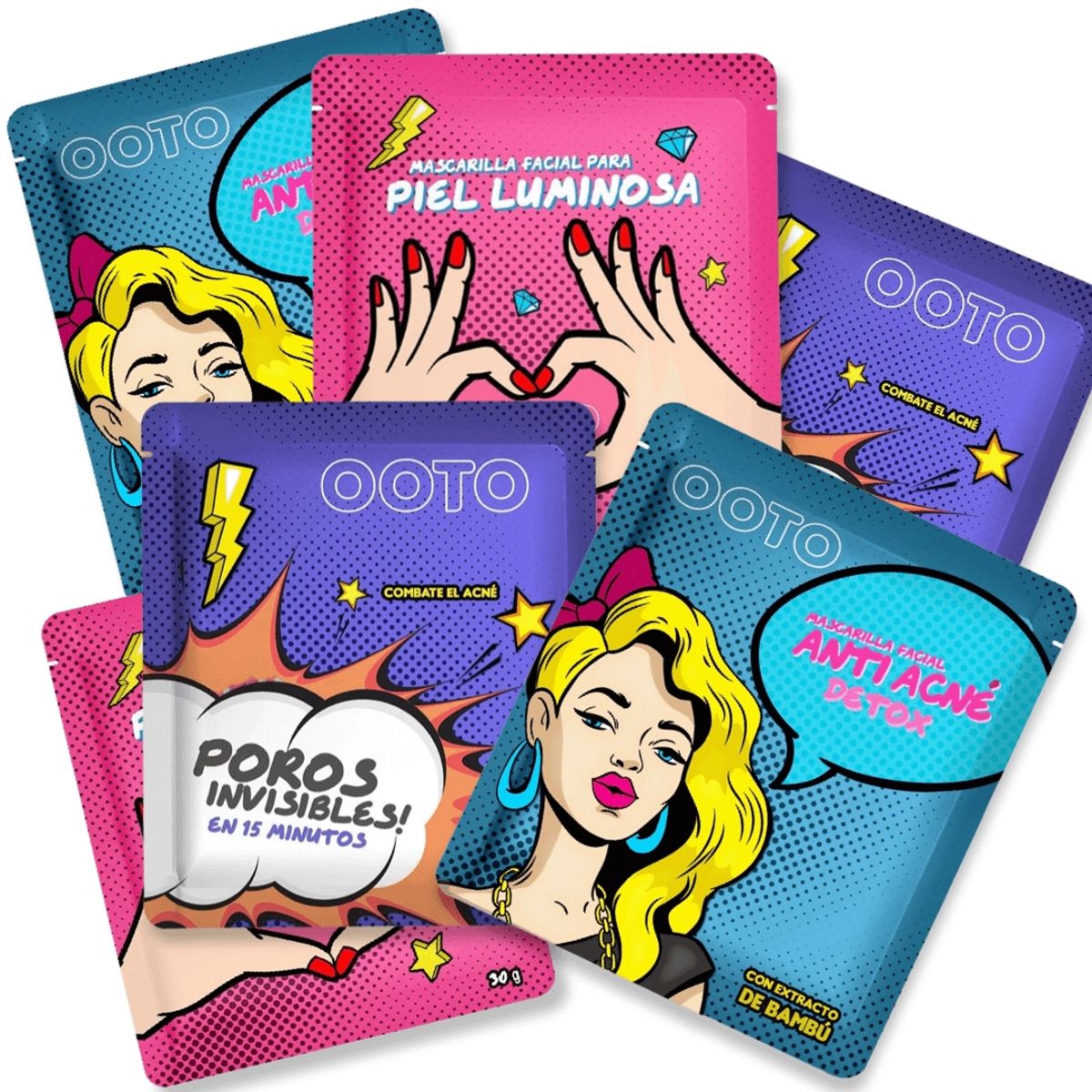 GENERICO - 6 Mascarillas Faciales Anti Acné Cierre Poros Piel Luminosa