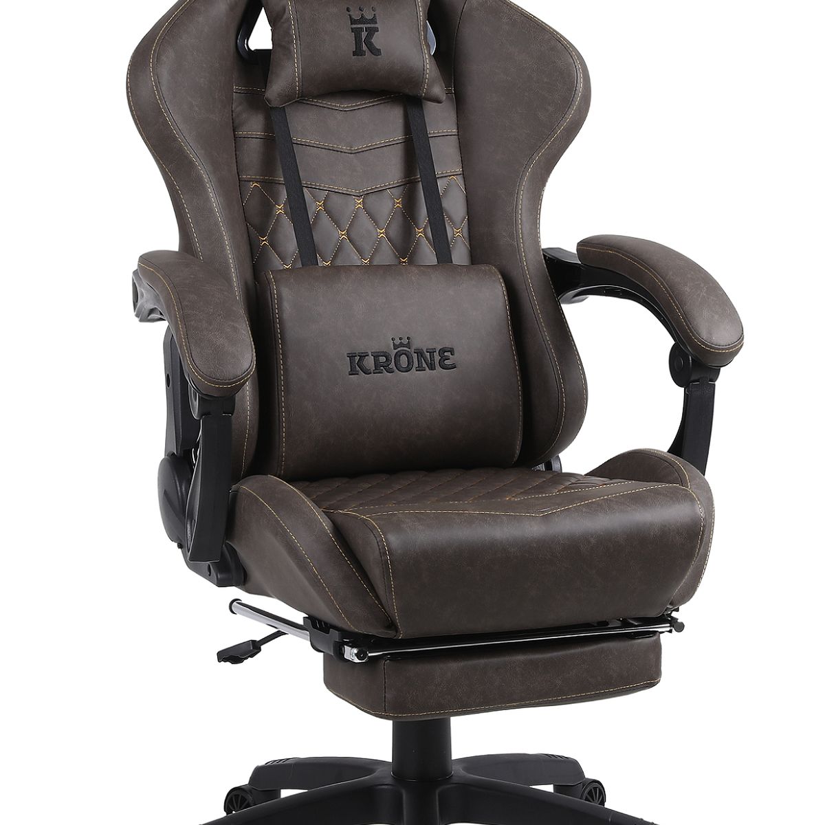 KRONE GAMING - Silla Gamer Escritorio Oficina Krone XL Masajeador y Apoyapiés - Café