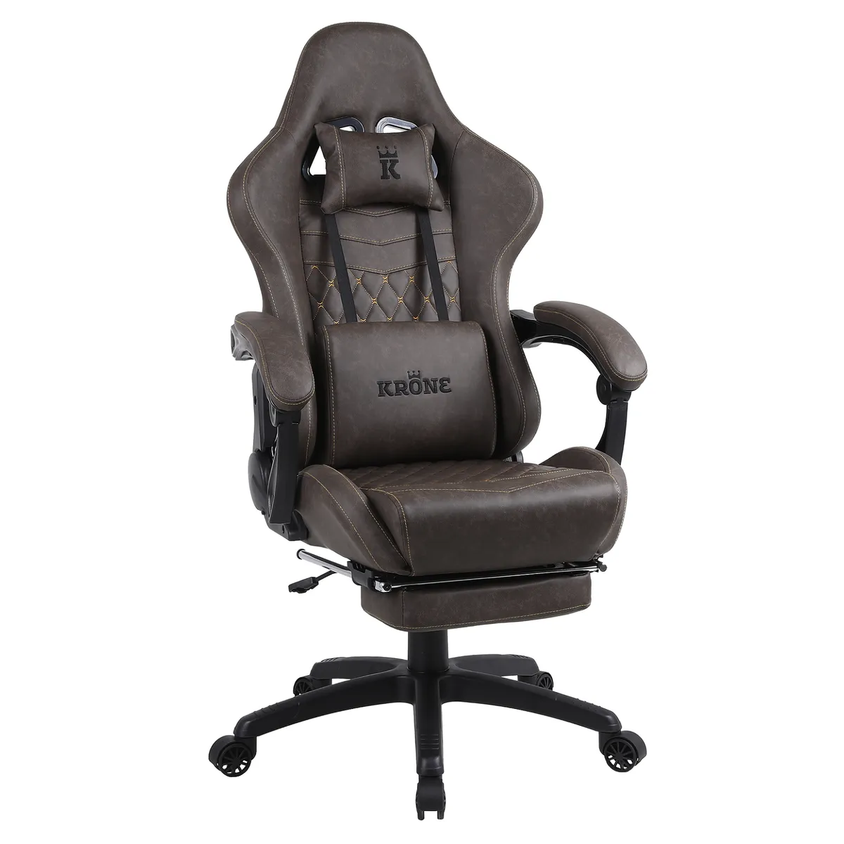 KRONE GAMING - Silla Gamer Escritorio Oficina Krone XL Masajeador y Apoyapiés - Café