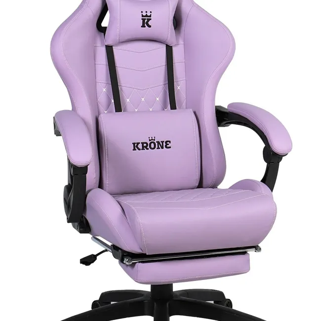KRONE GAMING - Silla Gamer Oficina Krone XL  Masajeador Lumbar  Apoyapiés - Morada
