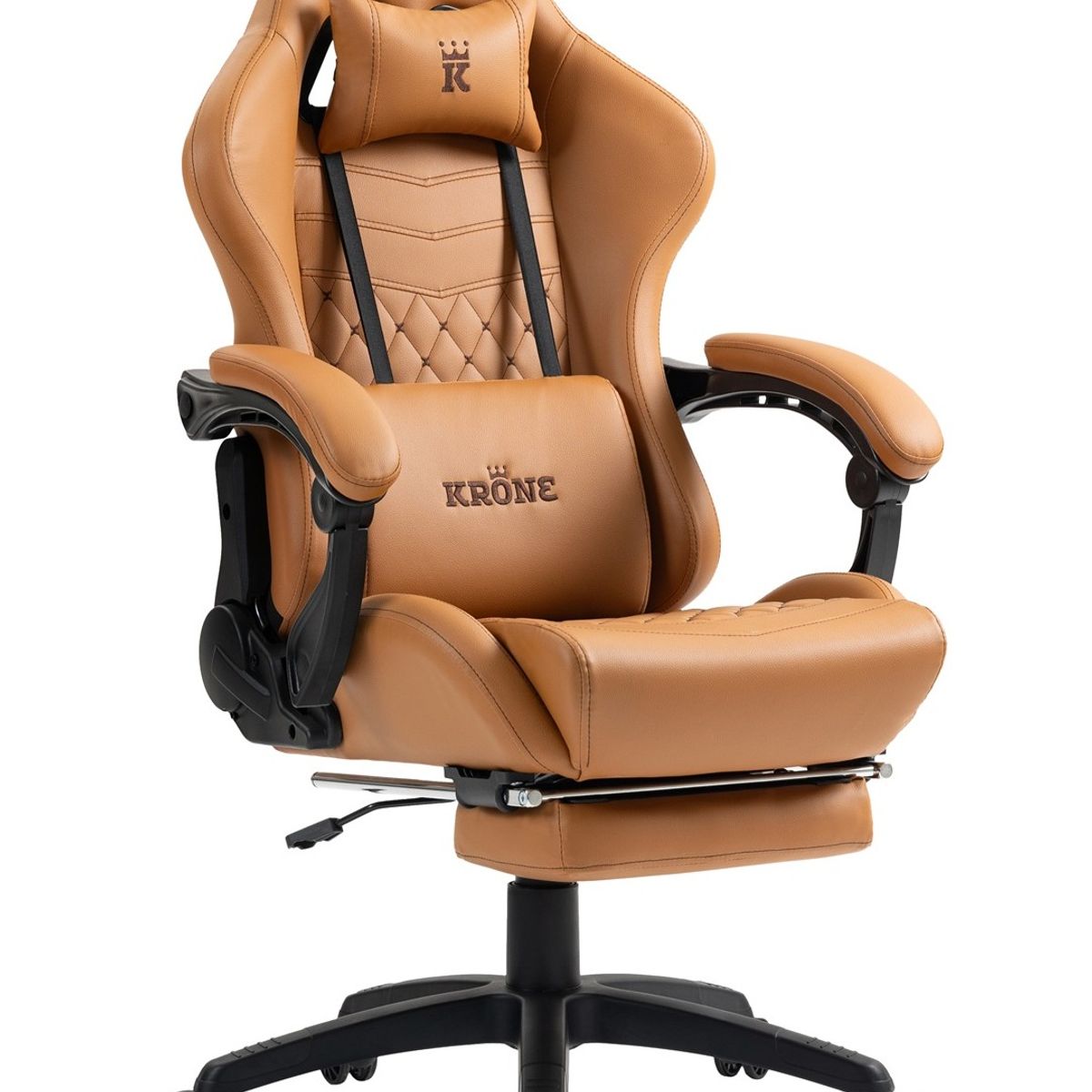 KRONE GAMING - Silla Gamer Escritorio Oficina Krone XL Masajeador y Apoyapiés - Camel