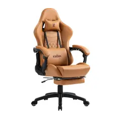 KRONE GAMING - Silla Gamer Escritorio Oficina Krone XL Masajeador y Apoyapiés - Camel