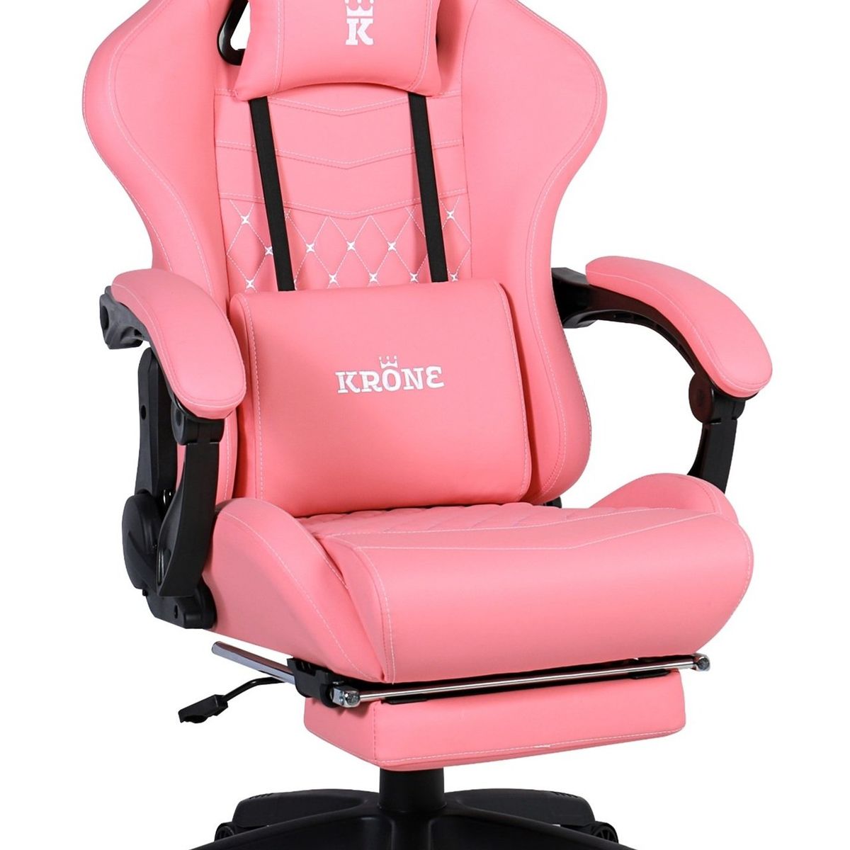 KRONE GAMING - Silla Gamer Oficina Krone XL  Masajeador Lumbar  Apoyapiés - Rosada