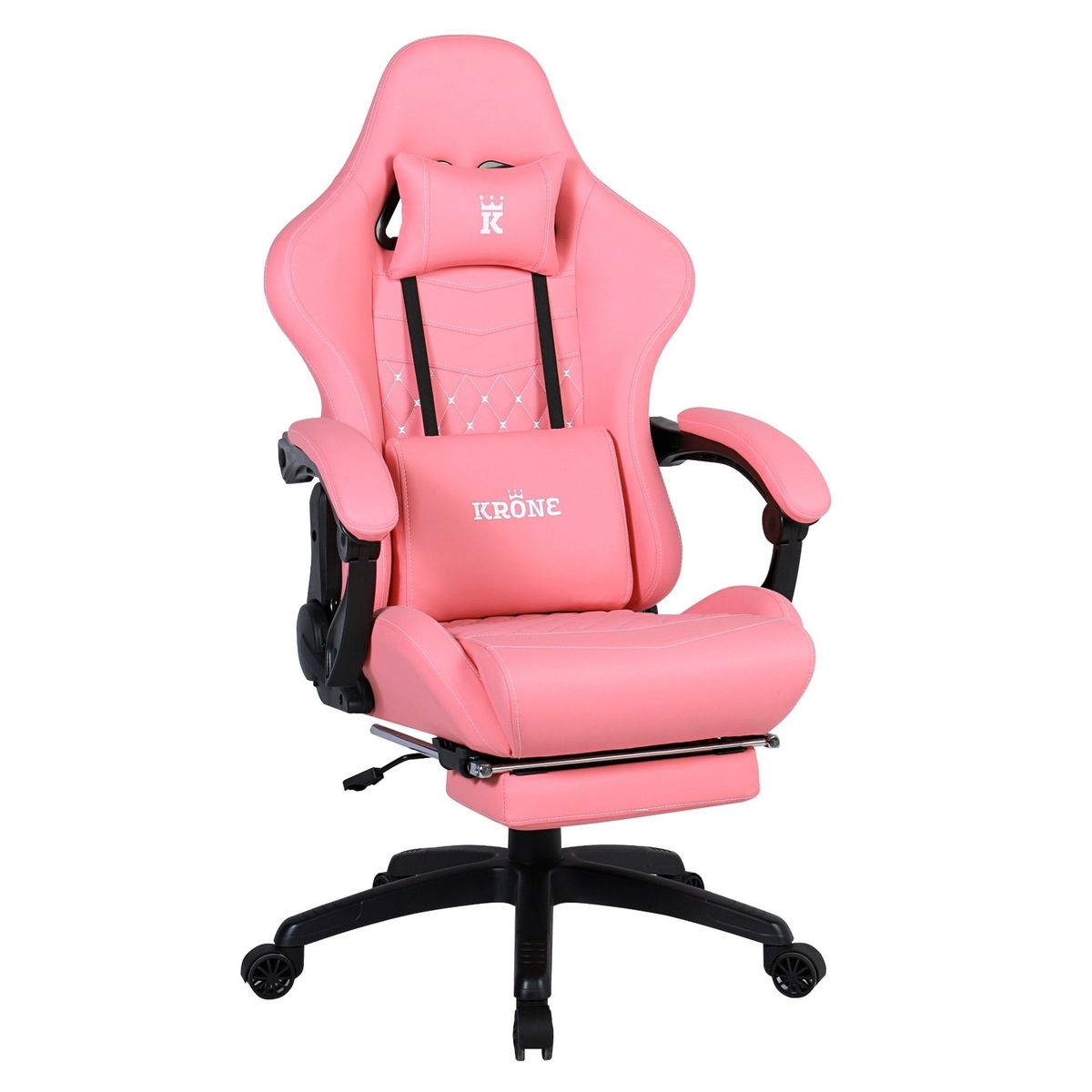 KRONE GAMING - Silla Gamer Oficina Krone XL  Masajeador Lumbar  Apoyapiés - Rosada