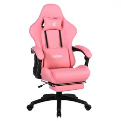 KRONE GAMING - Silla Gamer Oficina Krone XL Masajeador Lumbar Apoyapiés - Rosada