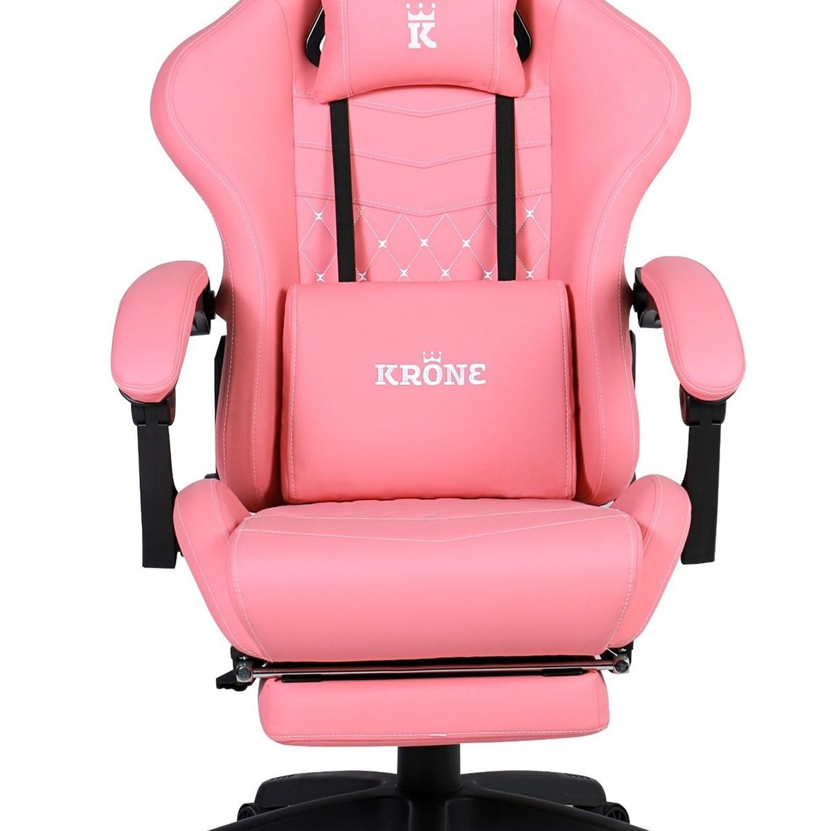KRONE GAMING - Silla Gamer Oficina Krone XL  Masajeador Lumbar  Apoyapiés - Rosada