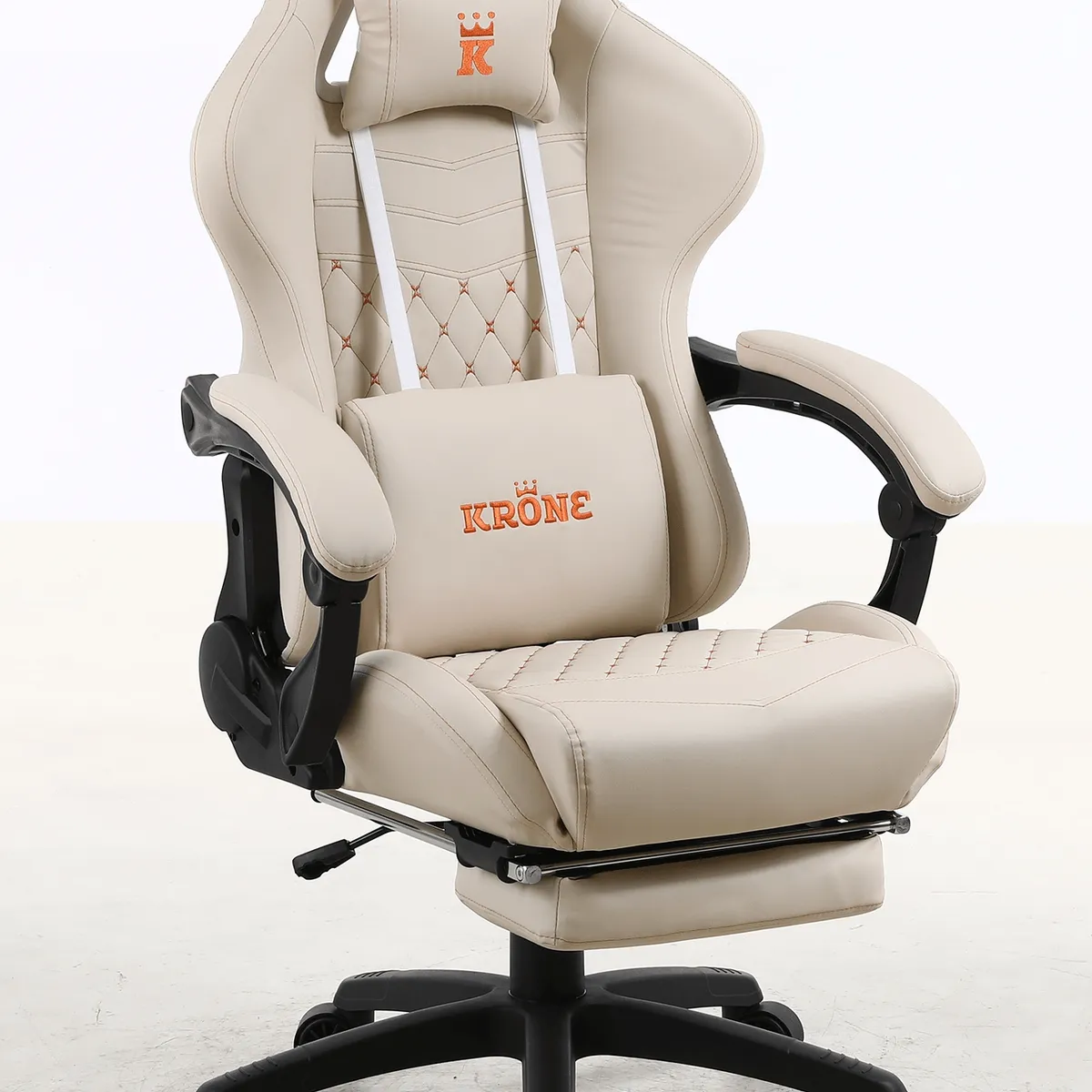 KRONE GAMING - Silla Gamer Escritorio Oficina Krone XL Masajeador y Apoyapiés - Crema