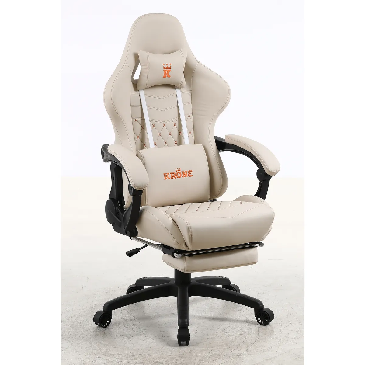 KRONE GAMING - Silla Gamer Escritorio Oficina Krone XL Masajeador y Apoyapiés - Crema