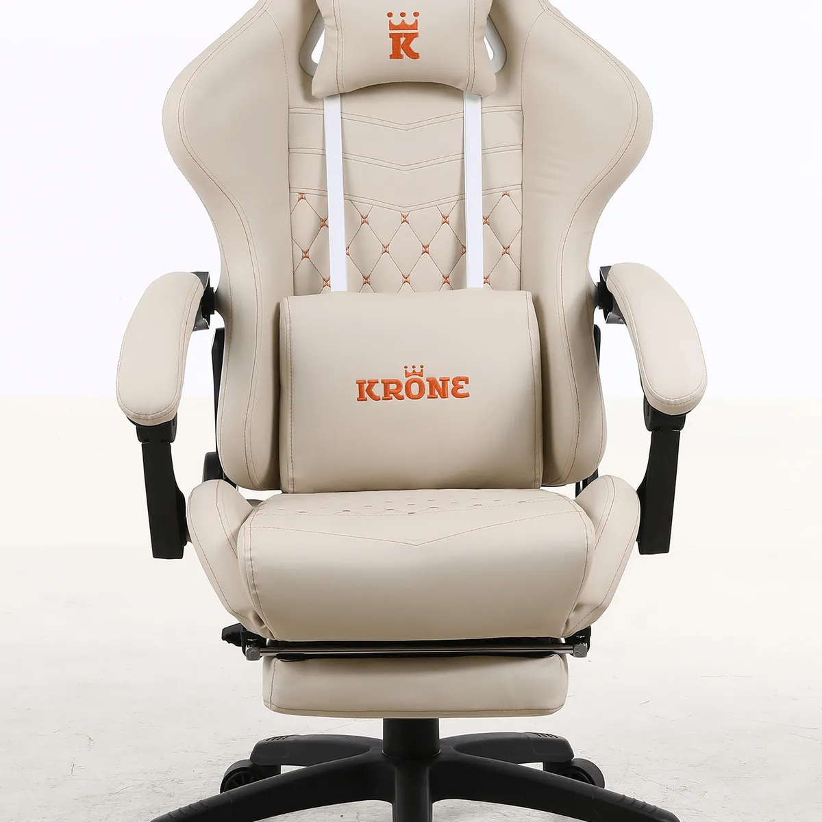 KRONE GAMING - Silla Gamer Escritorio Oficina Krone XL Masajeador y Apoyapiés - Crema