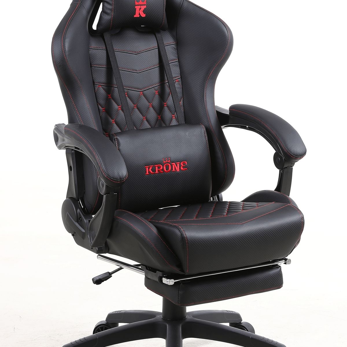KRONE GAMING - Silla Gamer Escritorio Oficina Krone XL Masajeador y Apoyapiés - Negra