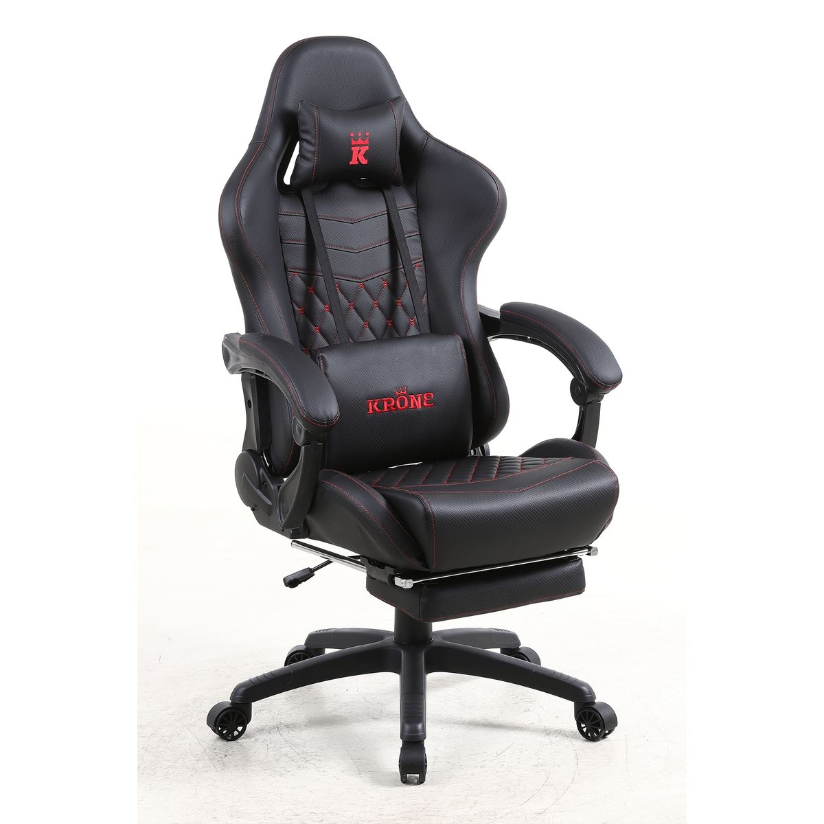 KRONE GAMING - Silla Gamer Escritorio Oficina Krone XL Masajeador y Apoyapiés - Negra