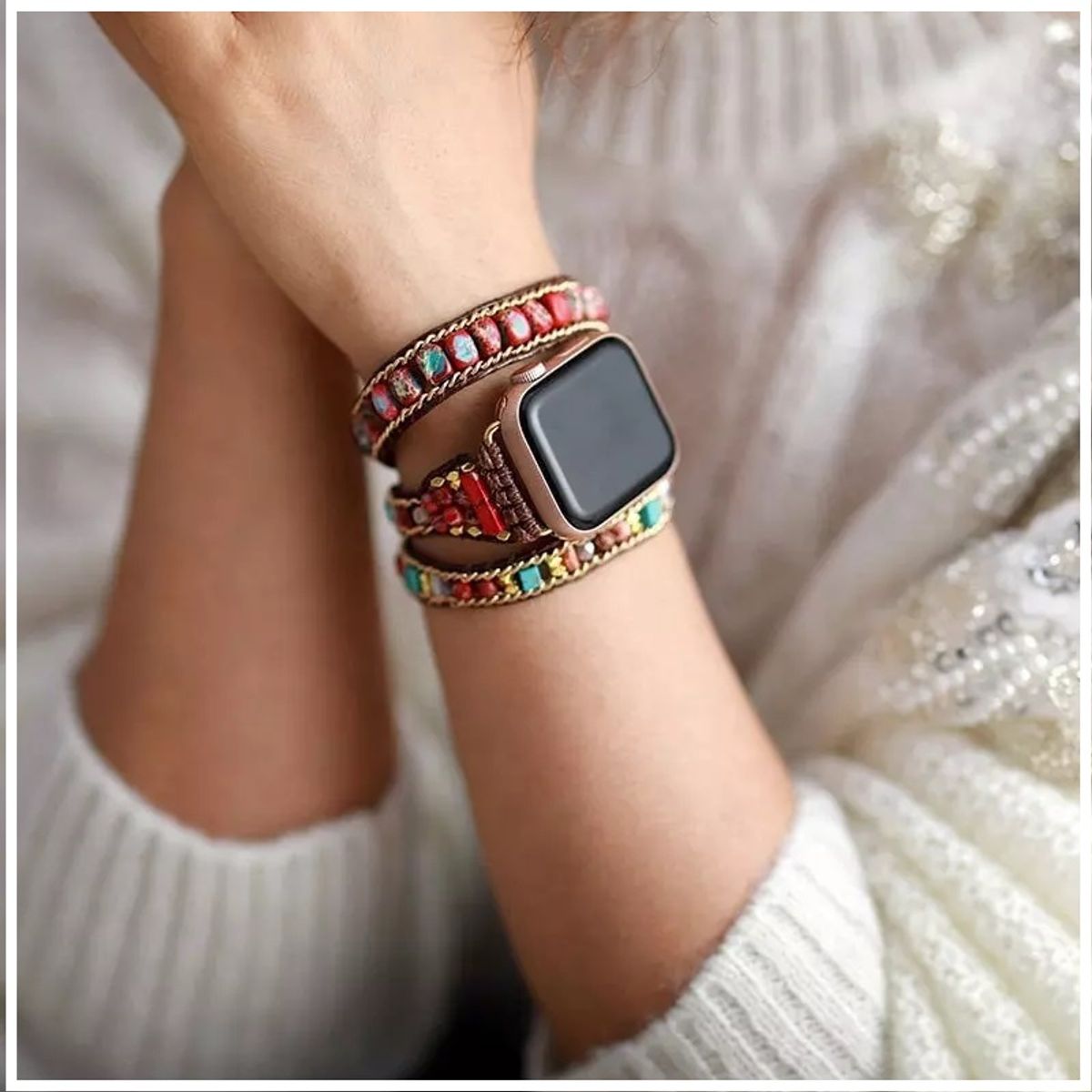 GENERICO - Pulsera mujer con piedras naturales para Apple Watch Todas Series