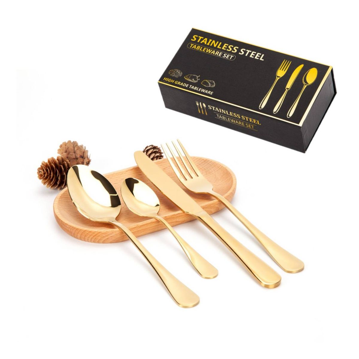 CHEFCHOICE - Juego De Cuchilleria 48 Piezas Set Cubiertos Dorados Caja Regalable