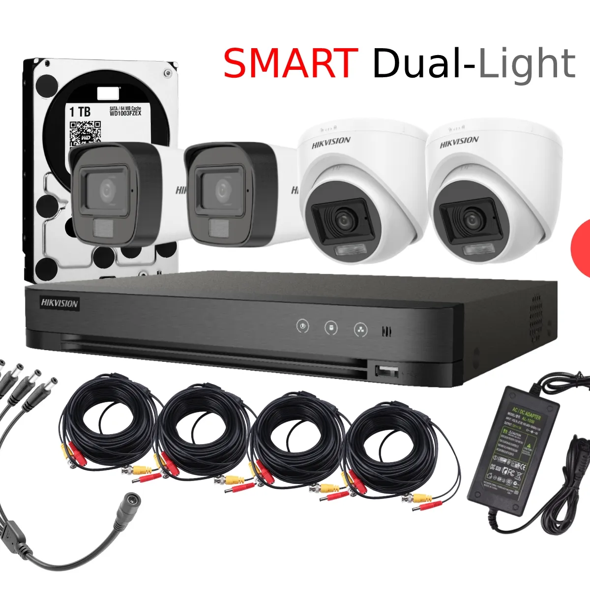 HIKVISION - Kit 4 Cámaras Hikvision Smart Dual Light 2 Bala y 2 Domo