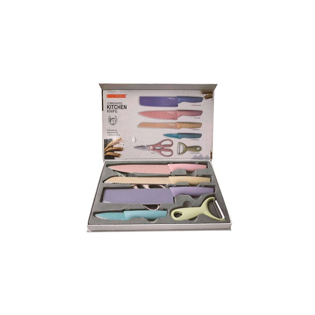 GENERICO - Set Cuchillos Tijera Pelador 6 Piezas Colores Pastel