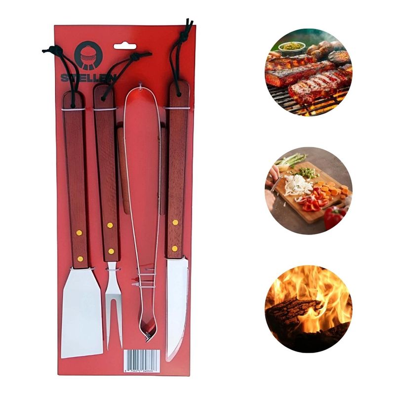 COSAS CASA - Set Parrillero De 4 Utensilios Para Barbarcoa