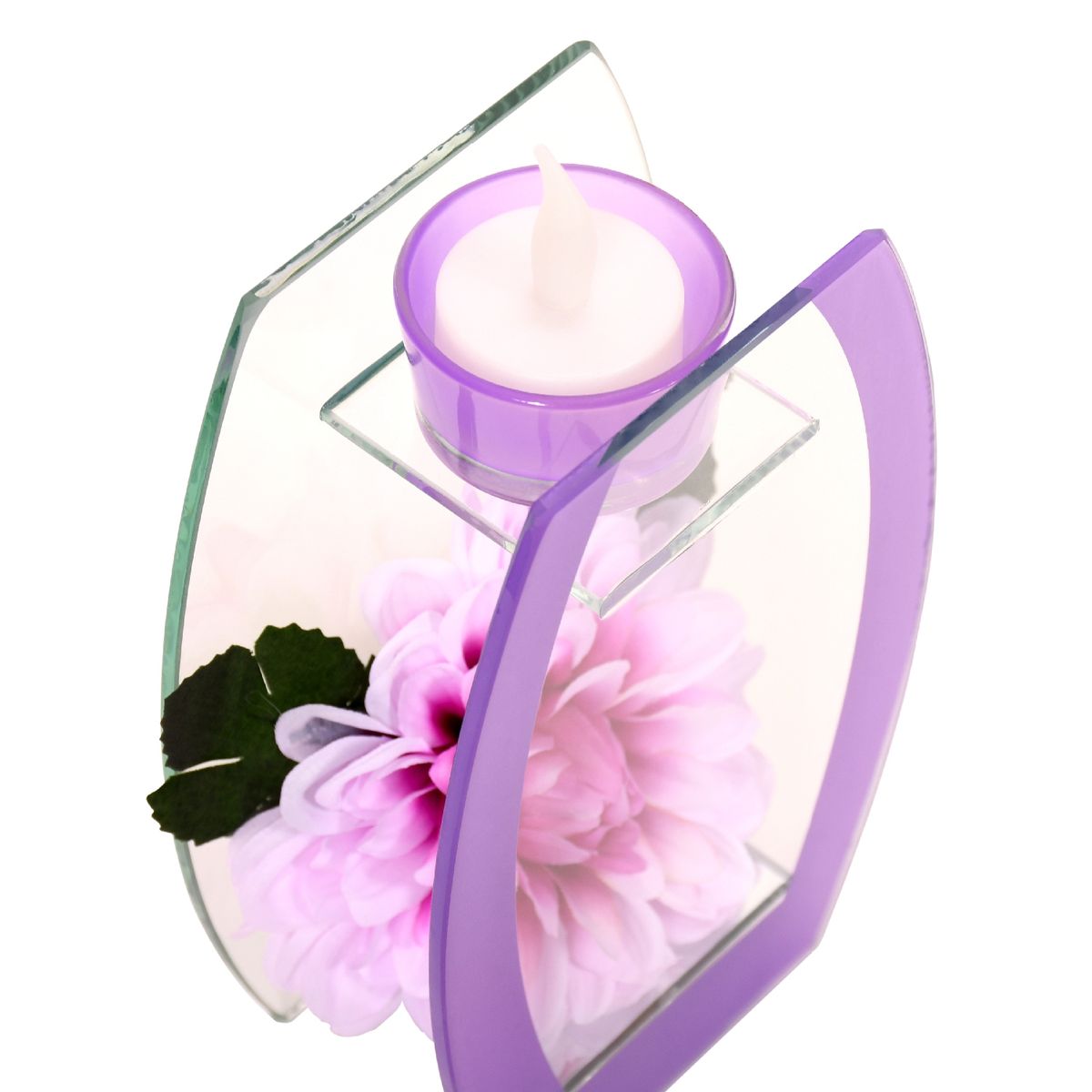 GENERICO - Florero adorno de cristal 18 cm Dalia lila led