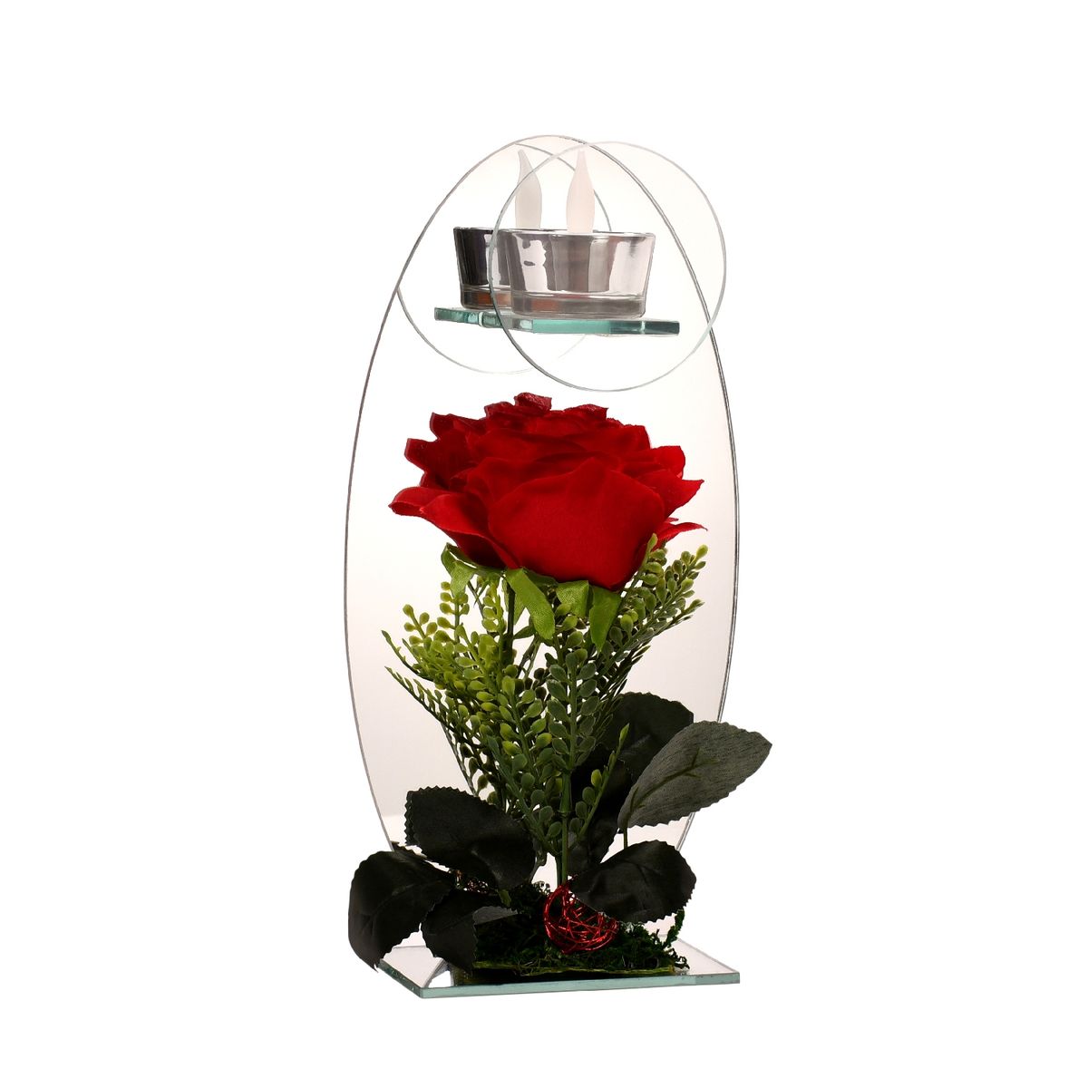 GENERICO - Florero adorno de cristal 28 cm Led Rosa roja