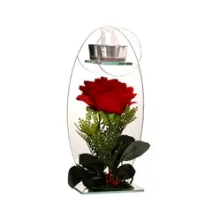 GENERICO - Florero adorno de cristal 28 cm Led Rosa roja