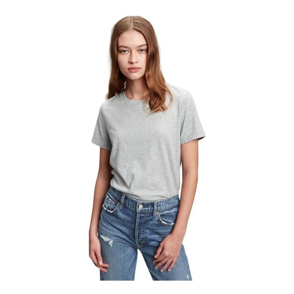 GAP - Polera Mujer Gap Manga Corta Cuello Redondo Gris