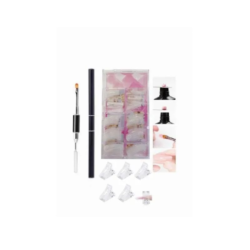 GENERICO - 5 Pinzas Polygel + Pincel + 100 Moldes Tips Dual System