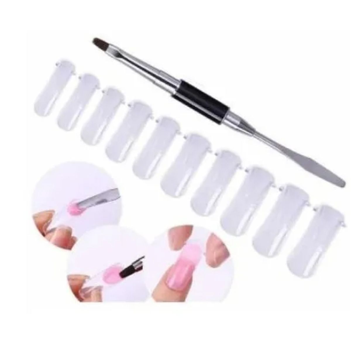 GENERICO - 5 Pinzas Polygel + Pincel + 100 Moldes Tips Dual System