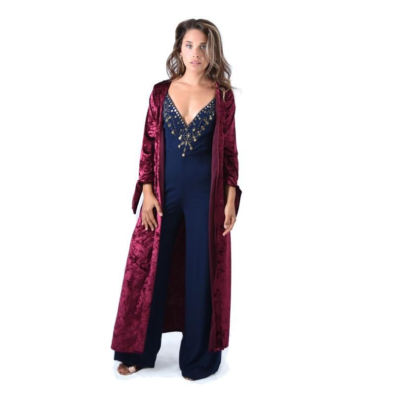 MARIA PASKARO - Tapado Kimono Largo Verona Cherry Jaspeado Terciopelo Maria Paskaro MARIA PASKARO