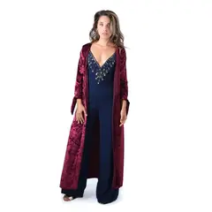 MARIA PASKARO - Tapado Kimono Largo Verona Cherry Jaspeado Terciopelo