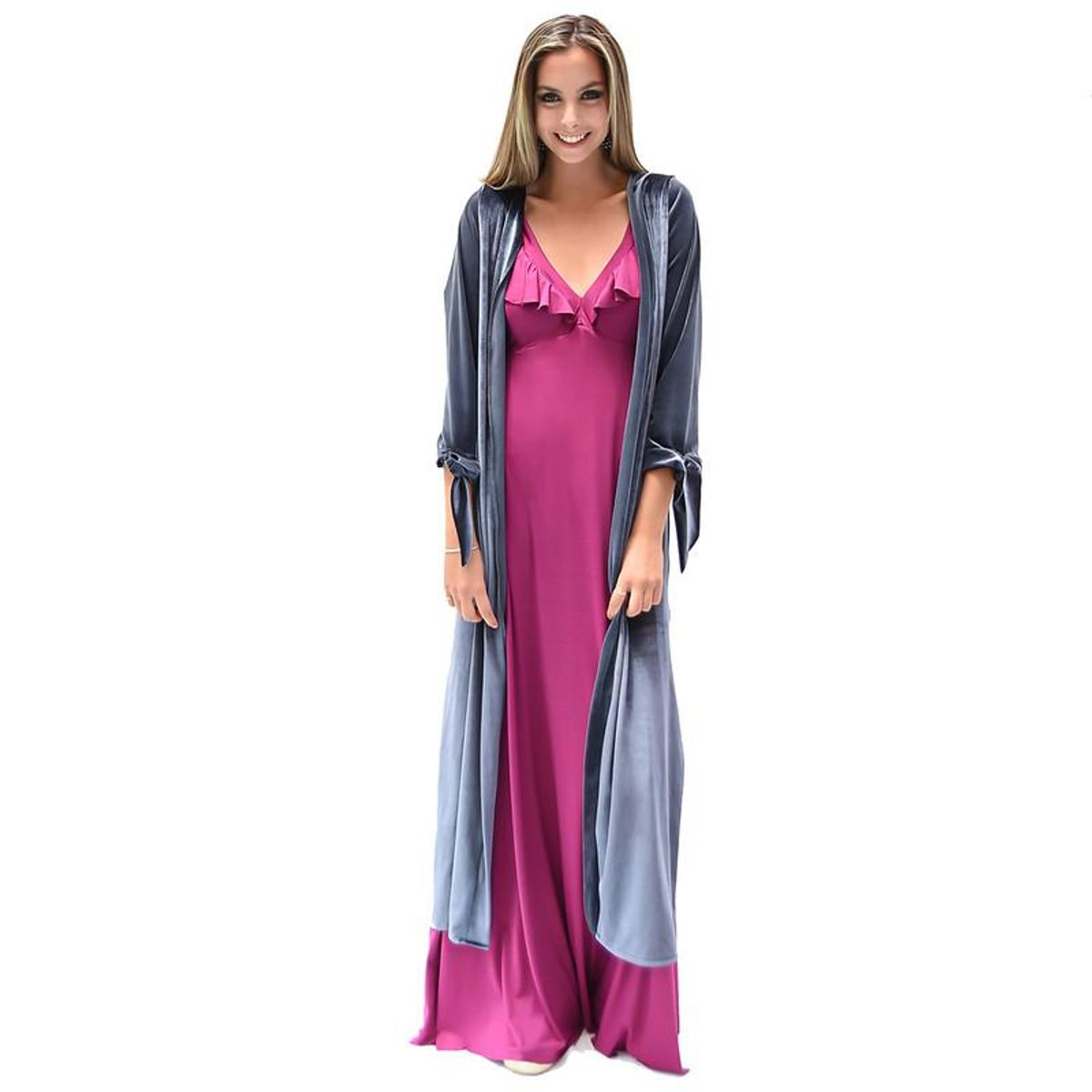 MARIA PASKARO - Tapado Kimono Largo Verona Gris Terciopelo Maria Paskaro MARIA PASKARO