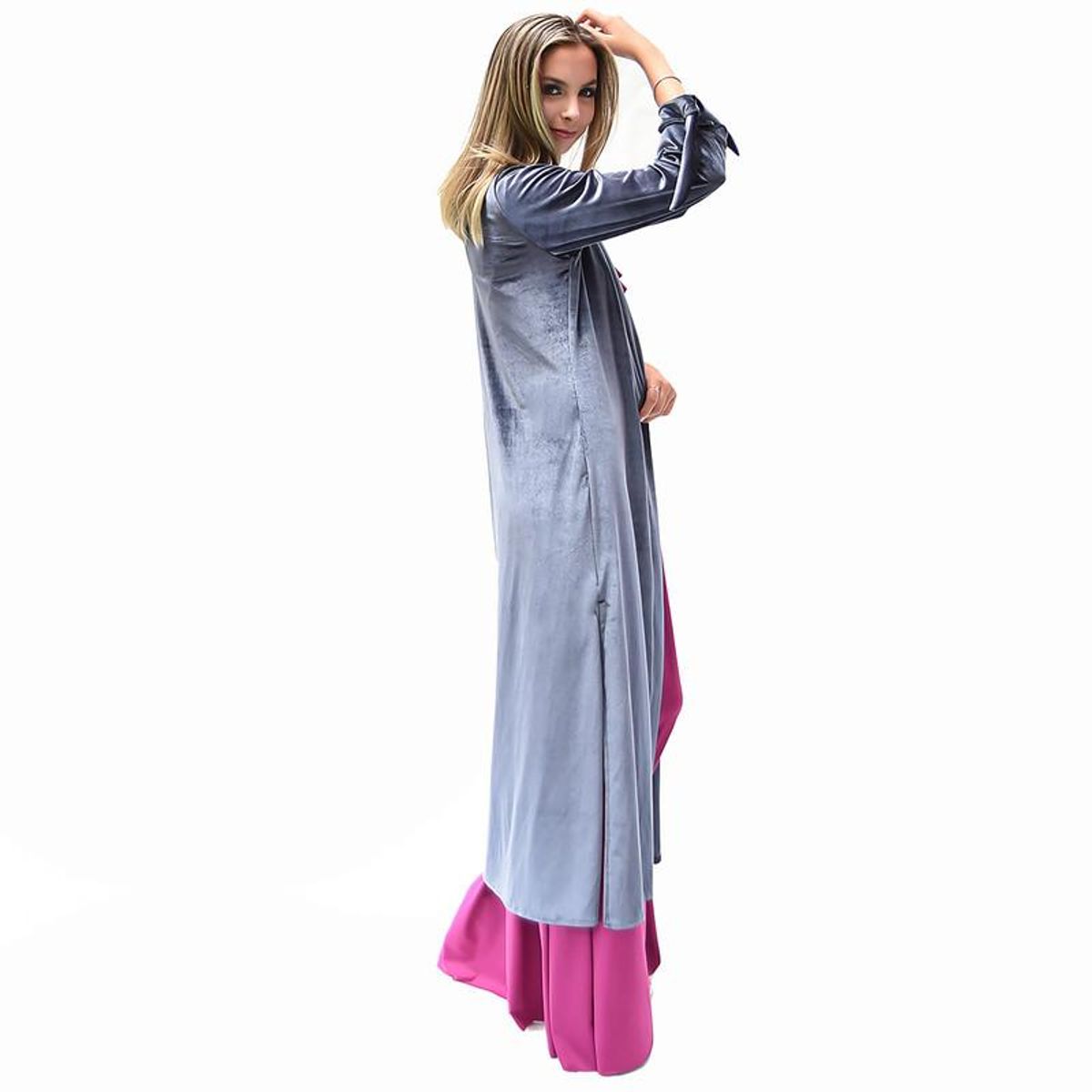 MARIA PASKARO - Tapado Kimono Largo Verona Gris Terciopelo Maria Paskaro MARIA PASKARO