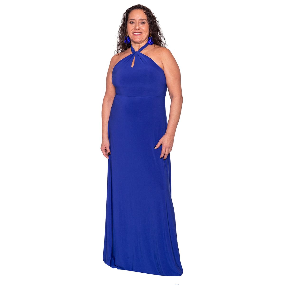 MARIA PASKARO - Vestido Largo Oporto Azulino Lycra Halter Amarra Maria Paskaro MARIA PASKARO