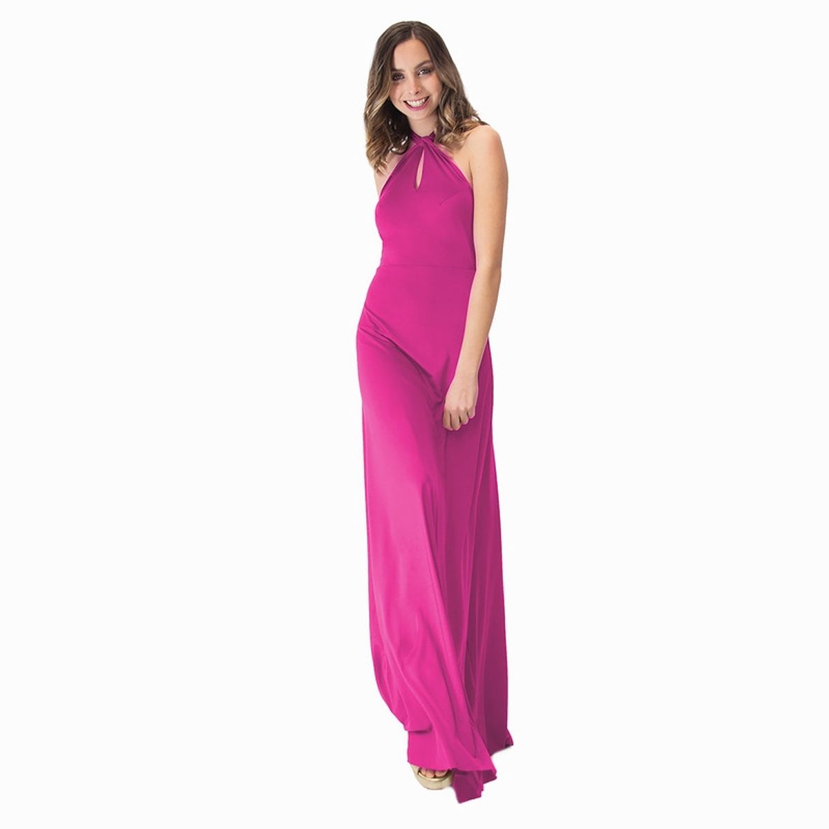 MARIA PASKARO - Vestido Largo Oporto Fucsia Lycra Halter Amarra Maria Paskaro MARIA PASKARO