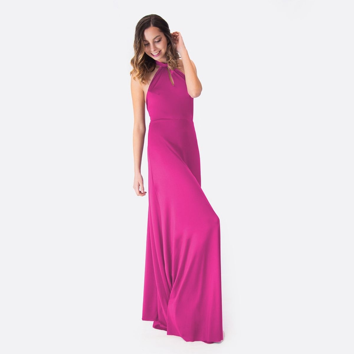 MARIA PASKARO - Vestido Largo Oporto Fucsia Lycra Halter Amarra Maria Paskaro MARIA PASKARO