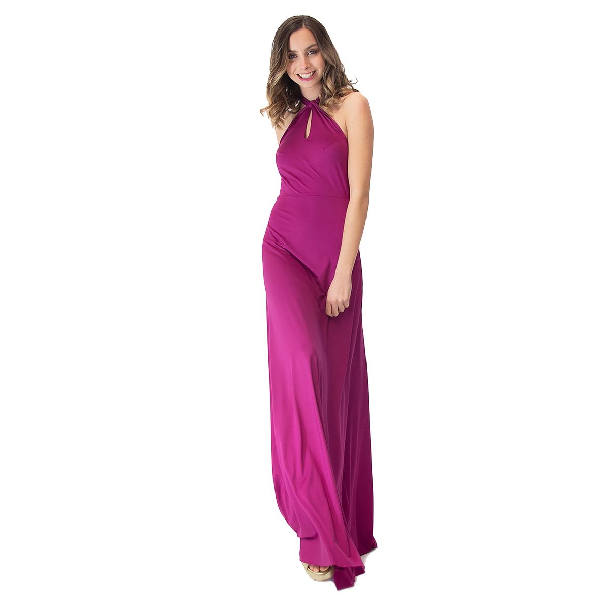 MARIA PASKARO - Vestido Largo Oporto Magenta Lycra Halter Amarra Maria Paskaro MARIA PASKARO