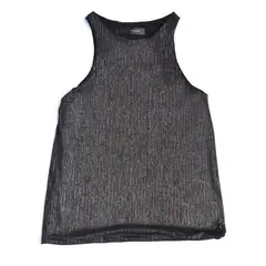 MARIA PASKARO - Polera Pipa Negro Jaspeado Lycra Musculosa