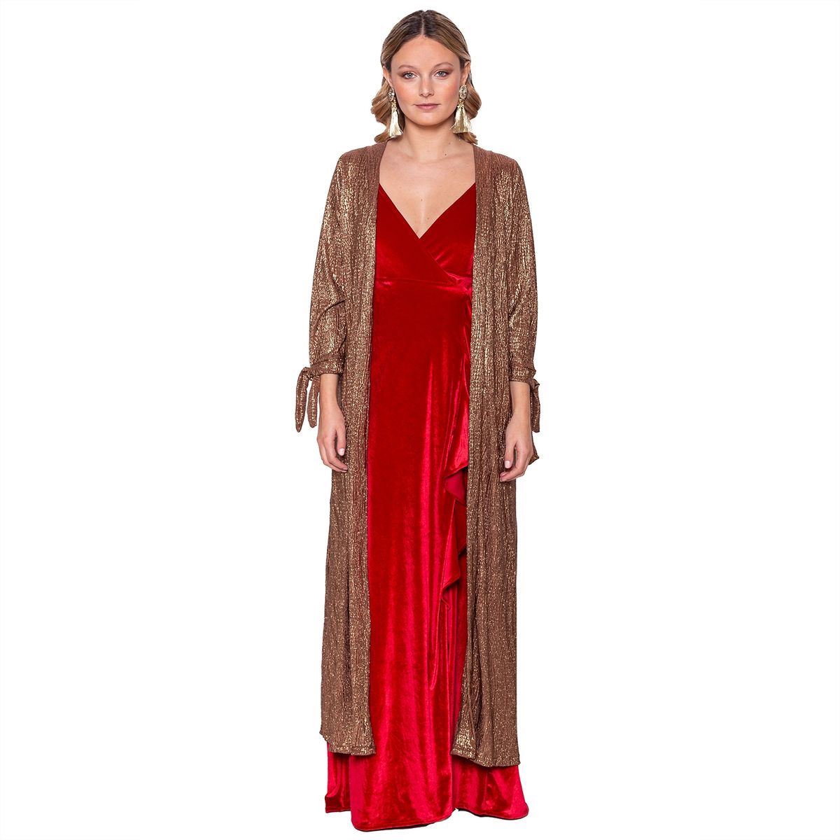 MARIA PASKARO - Tapado Kimono Largo Verona Cobre Plisado Maria Paskaro - Cobre.