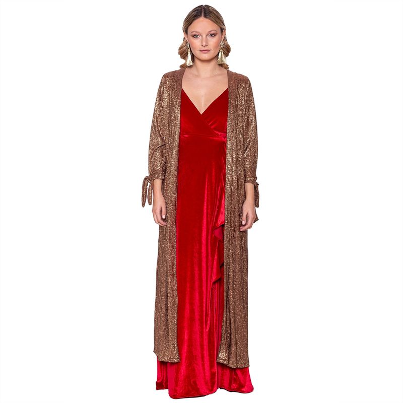 MARIA PASKARO - Tapado Kimono Largo Verona Cobre Plisado Maria Paskaro - Cobre.